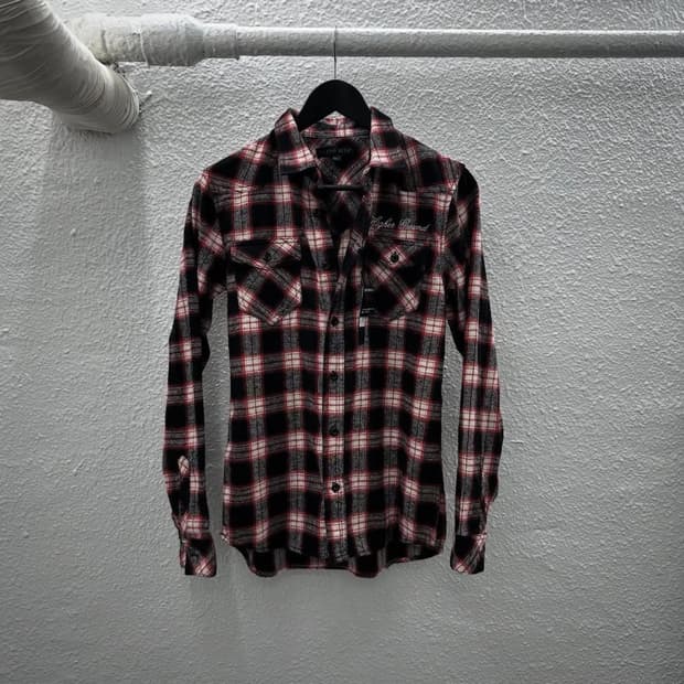 In the attic lettering tartan shirt