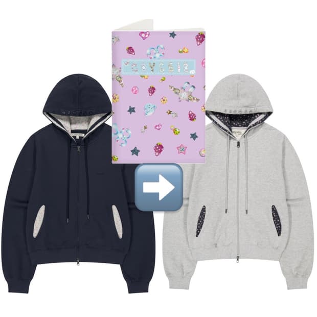 [노트증정]코이세이오 플라워 포인트 집업 후드 네이비2->멜란지 그레이2