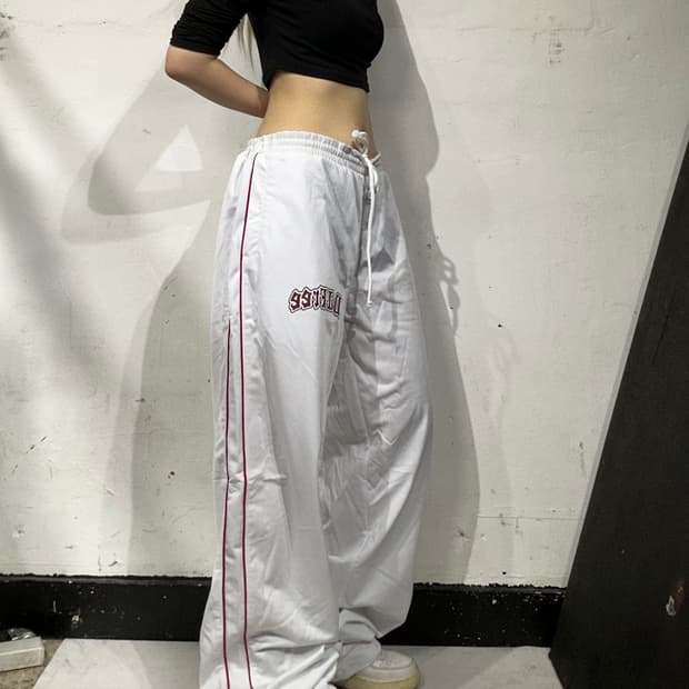 90s 일본 빈티지 화이트 올드스쿨 힙합 새깅 댄스 추리닝 트레이닝 팬츠