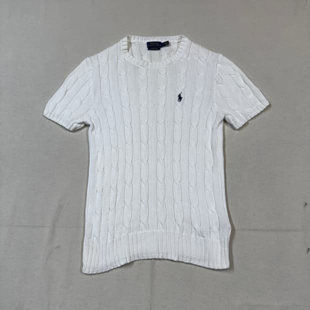 M) 폴로 랄프로렌 피마코튼 케이블 반팔 니트 화이트