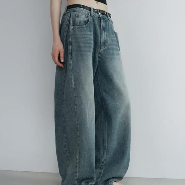 어널러코드 우먼 하이드 핀턱 벌룬팬츠 그린블루