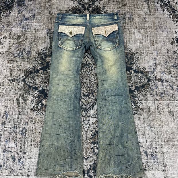 Agate label Python patch flared jeans