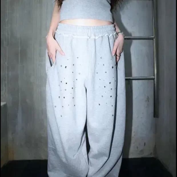 알디유 스터드 팬츠 그레이