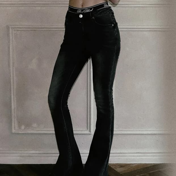 배드블러드 0119 로우라이즈 붓컷 진 - 블랙