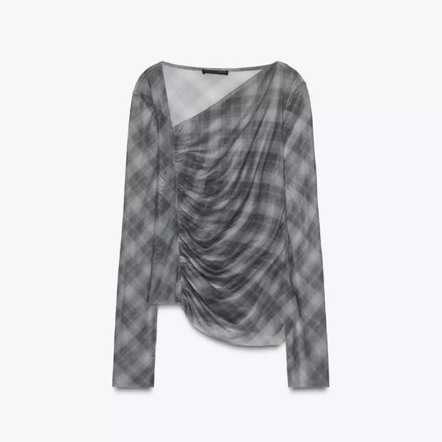 (당일배송) 자라 zara 체크 튤 티셔츠 그레이 5039/846/802