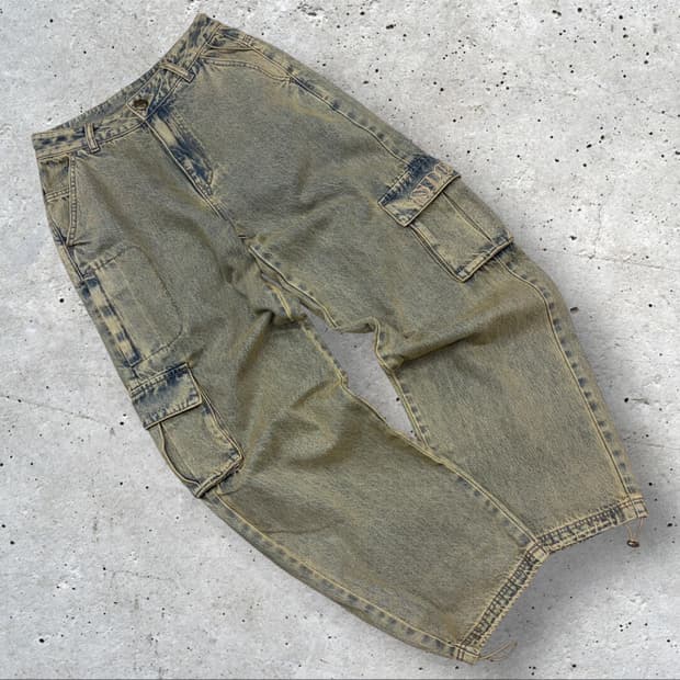 [S] 스컬프터 빈티지 워싱 카고 데님 팬츠 D202