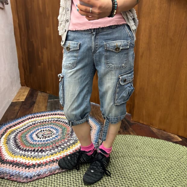 빈티지 카고 데님 카프리팬츠 (h44)