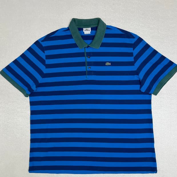 00s Lacoste 올드 라코스테 블루 네이비 스트라이프 피케 폴로셔츠