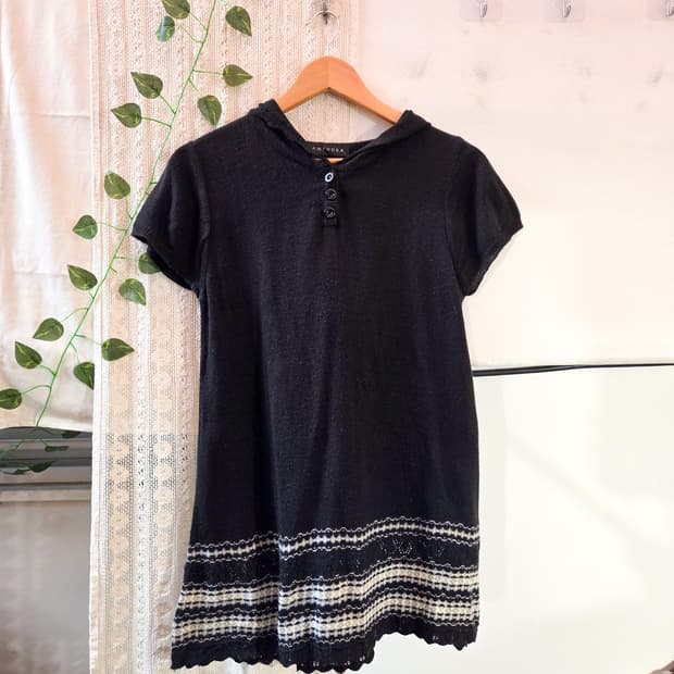 블랙 후드 반팔 니트