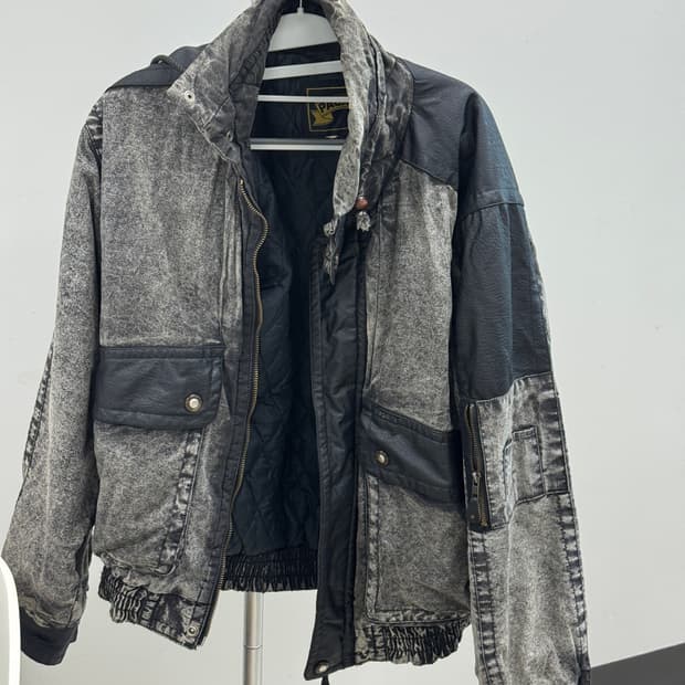 빈티지 워싱 데님 가죽 패치 점퍼