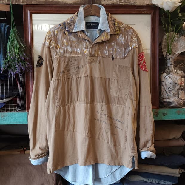 00s 폴로 랄프로렌 긴팔 카라티 럭비 맨투맨 애니멀 프린팅 사파리 M