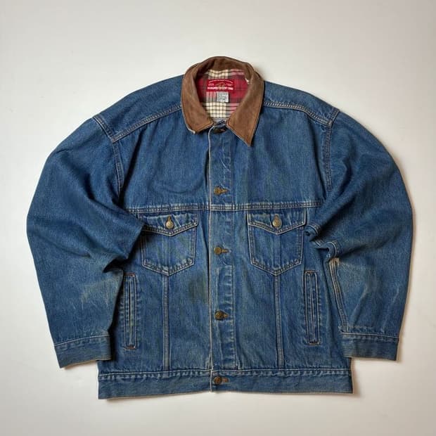 말보로 90's 컨트리 스토어 레더 카라 데님 트러커 자켓 PN8454