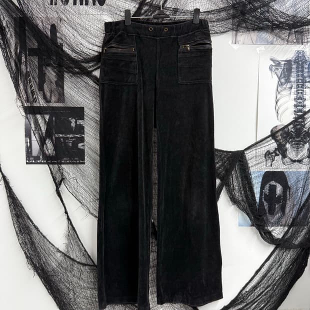 00s velvet zipper pocket bootscut pants