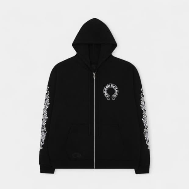 크롬하츠 홀스슈 플로랄 후드집업 블랙