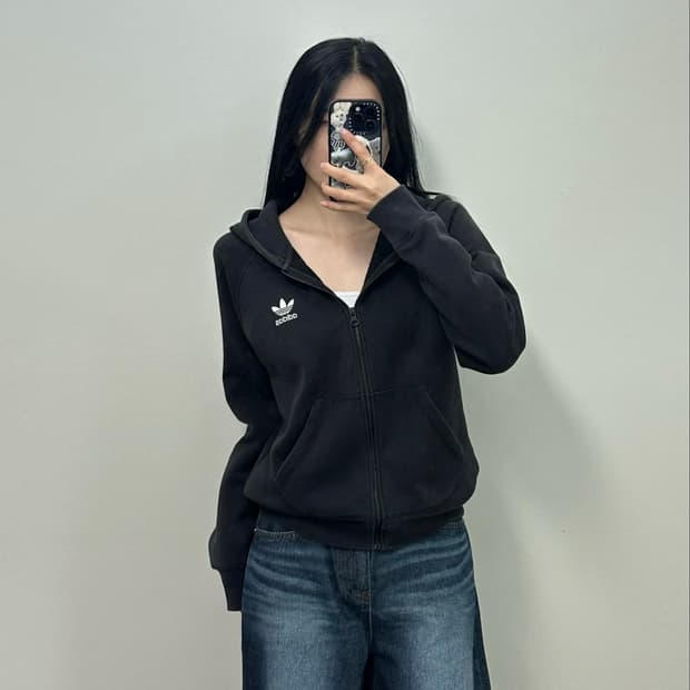 아디다스 트레포일 블랙 후드집업