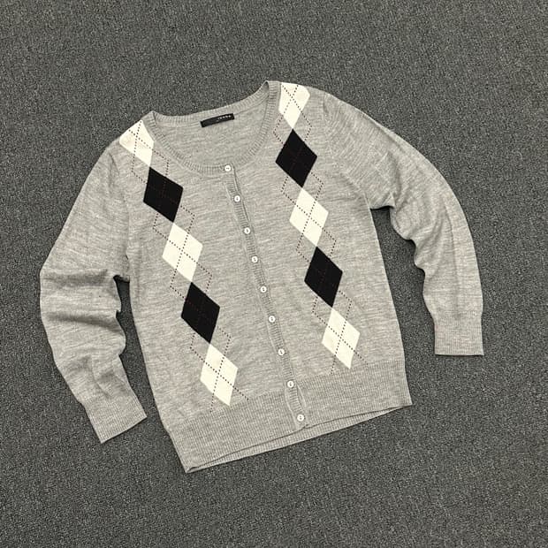 L)IDANA 빈티지 여성 아가일 패턴 가디건