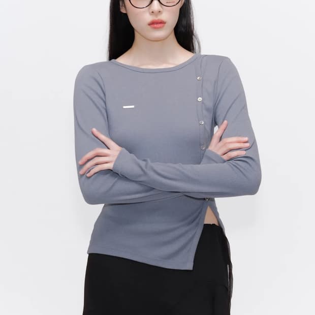 [2] 미세키 서울 언발란스 버튼 롱슬리브 그레이