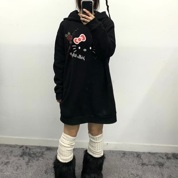산리오 헬로키티 프린팅 롱후드 (갸루깔)