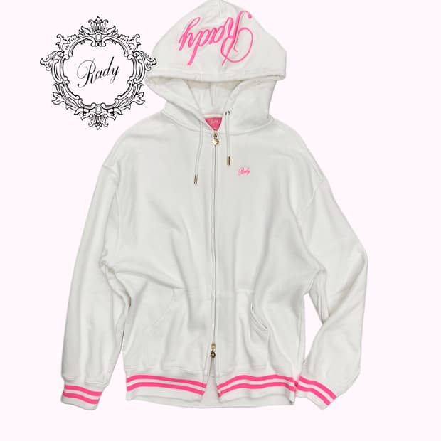 RADY white pink logo hood zip-up
