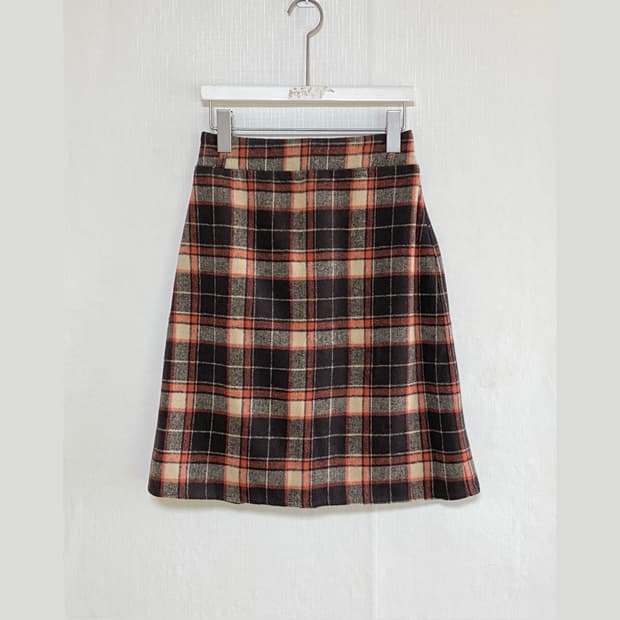 Brown Orange Check Midi Skirt