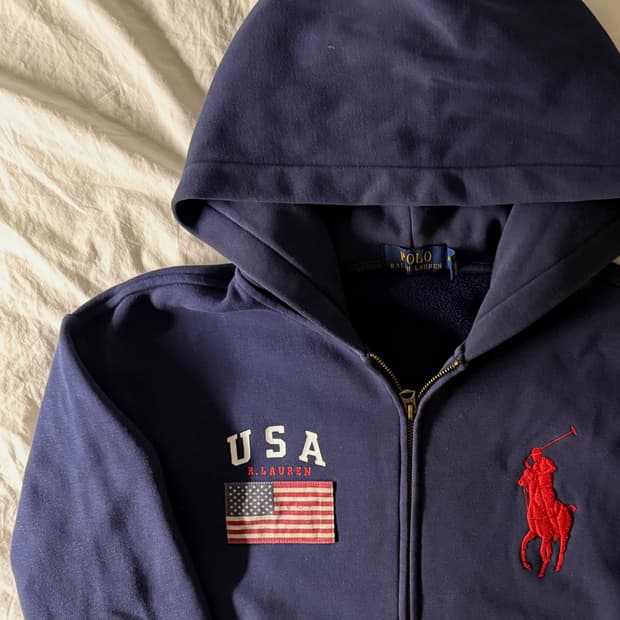 폴로 빅포니 성조기 후드집업 네이비