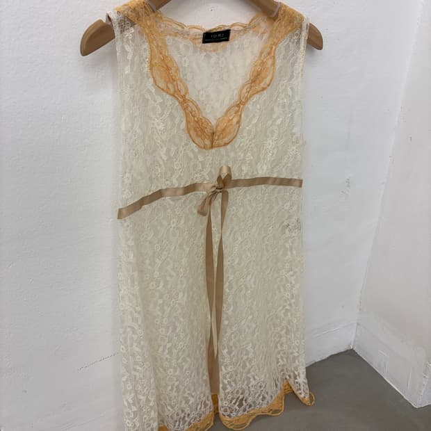 IORI Orange Lace Ribbon Sheer Dress