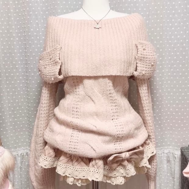 리즈리사 왕리본 옾숄 니트