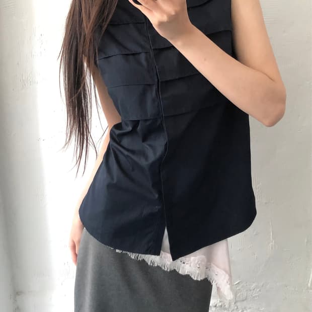 Jil Sander 질샌더 네이비 프릴 슬리브리스