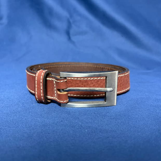 슬림 메탈릭 버클 리얼 레더 벨트