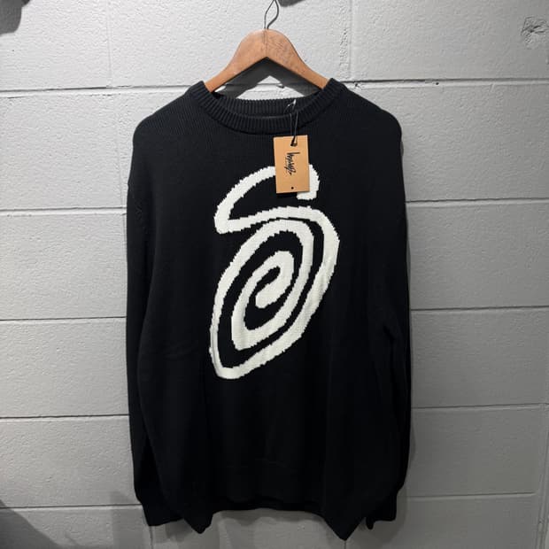 스투시 S컬리 니트 블랙