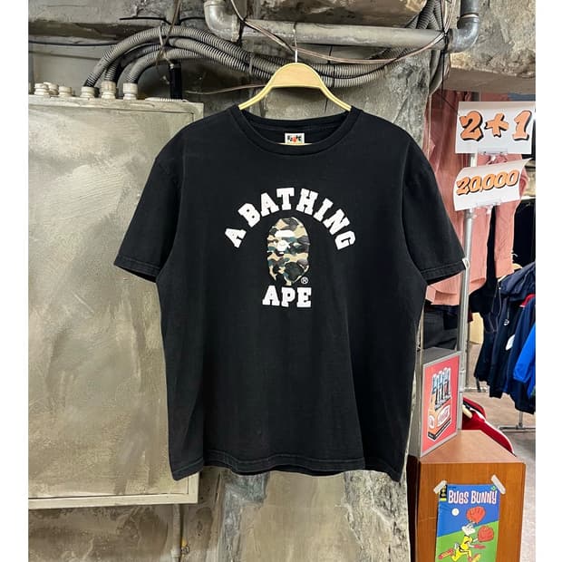 베이프 카모 컬리지 빅로고 반팔티 블랙 L #csz3328