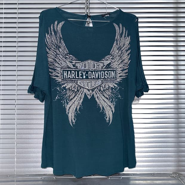 2000s 할리데이비슨 엔젤 윙 블링 반소매 탑