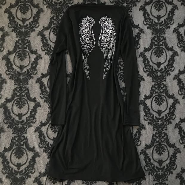 펑크 락시크 고딕 블랙 날개 스터드 롱가디건 