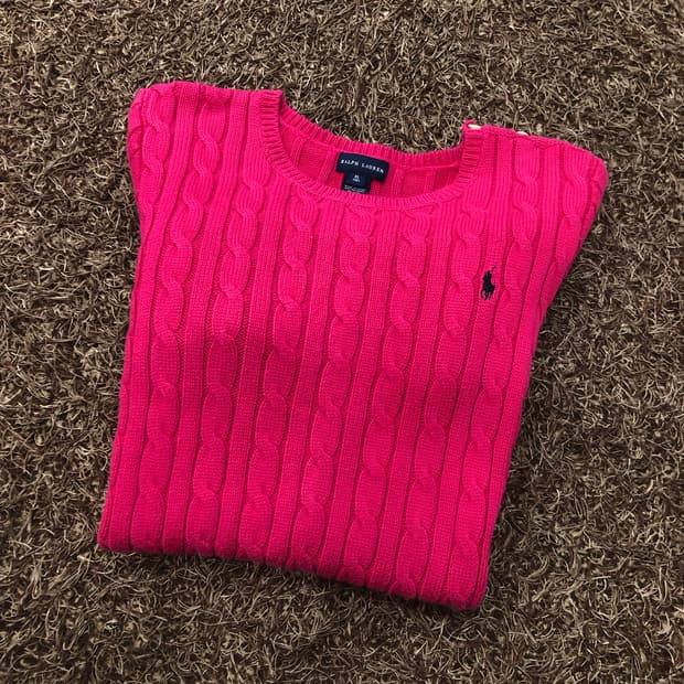 폴로 랄프로렌 걸스 핑크 케이블 니트