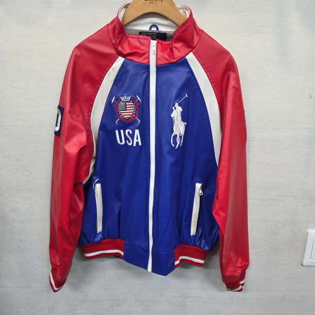 폴로랄프로렌 성조기 자수 빅포니 레이싱 레더 집업자켓 s
