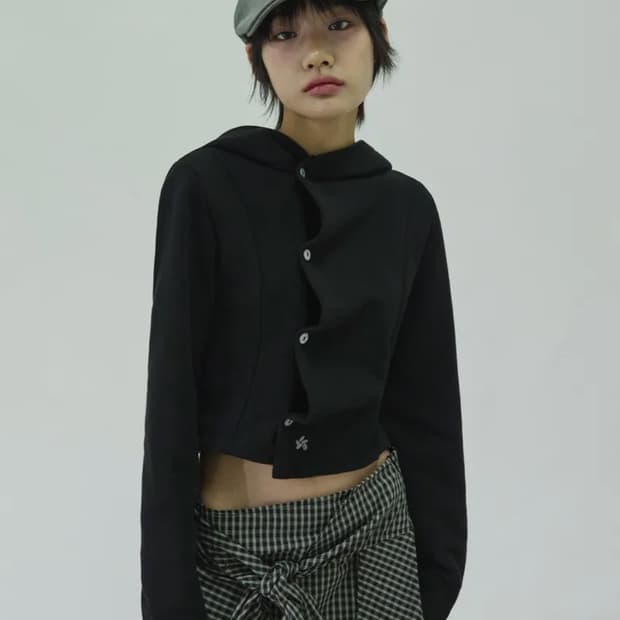 슬릭글로우 후드집업 스몰 로고 사이드 버튼 셔링 후드 탑