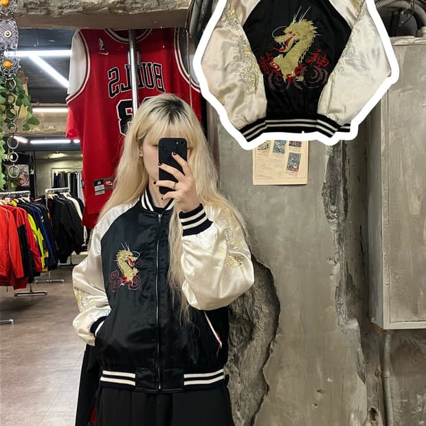 재팬스타일 올드스쿨 오리지널 자수 스카잔 블랙 M