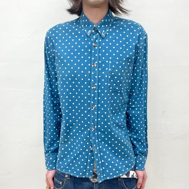 white dotted blue shirt 