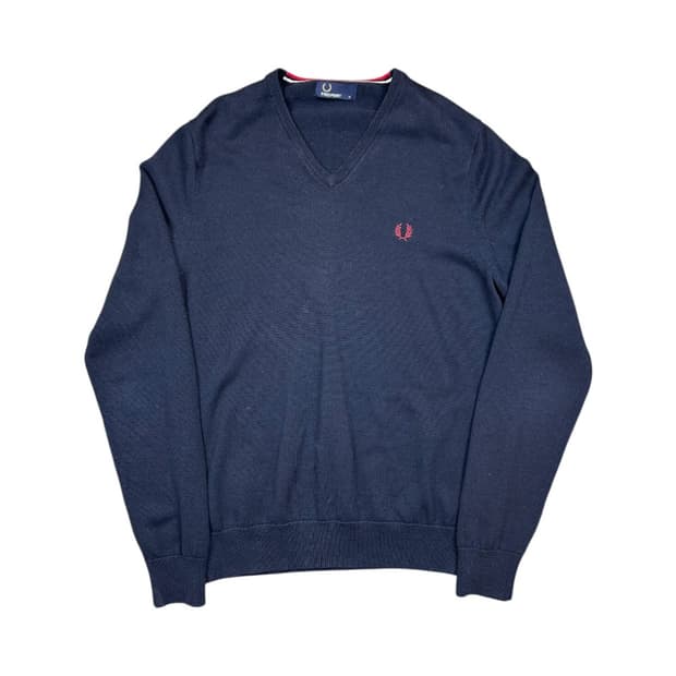 M) 프레드페리 네이비 울코튼혼방 브이넥 니트 스웨터 TK-027