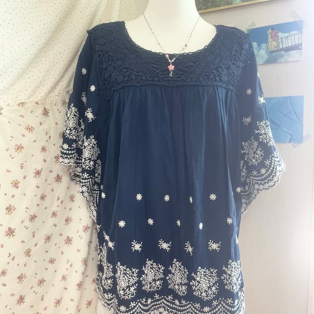 모리걸 빈티지 자수 레이스 블라우스 🌸🫧💙