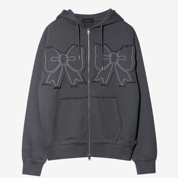 유희 리본 후드집업 차콜 Free