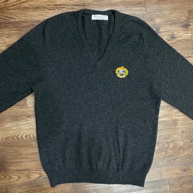 90s 버버리 퓨어 램스울 스웨터 니트 그레이