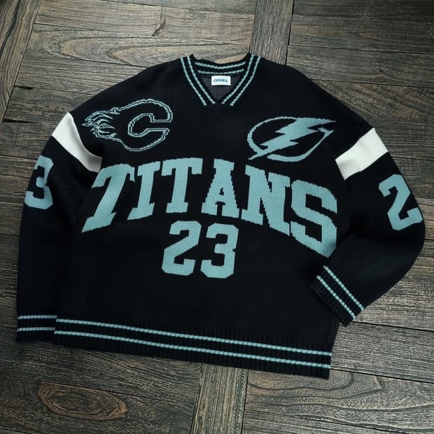 [빈티지] 럭비 그래픽 오버핏 니트 블랙 M18503