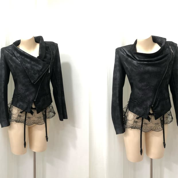 black asymmetric draping leather jacket