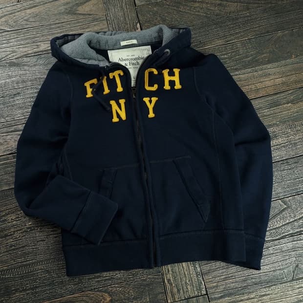 [아베크롬비] Y2K 빈티지 로고 패치 후드 집업 네이비 M18948