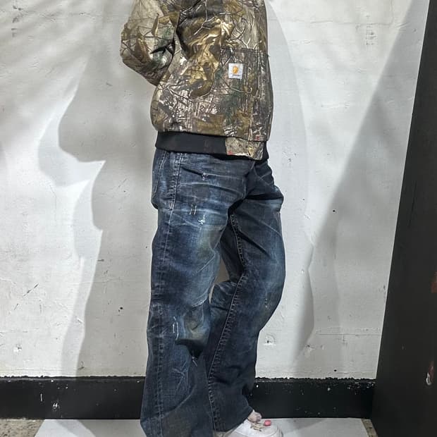 버커루 진청 힙합 워싱 올드스쿨 와이드 데님 팬츠 자수 청바지 