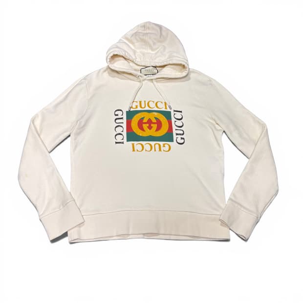 M 구찌 GUCCI 아이보리 빈티지 로고 스웻 후드티