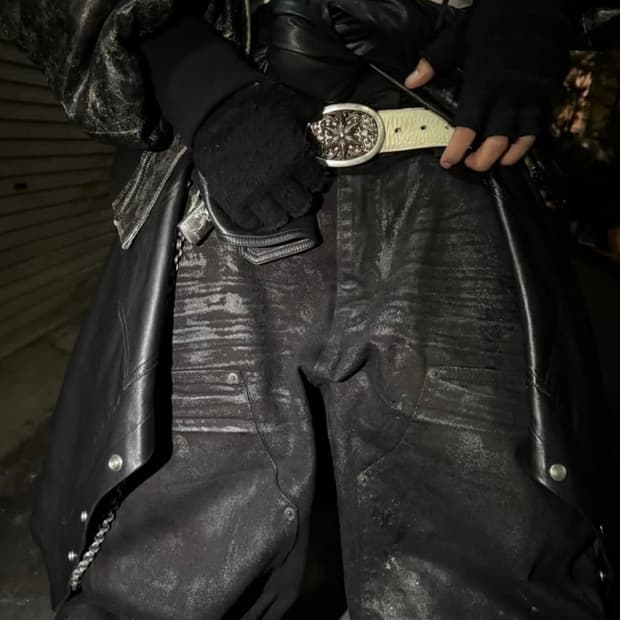 에모스탠스클럽 카펜터 코팅 배기 왁스 블러 코티드 데님 팬츠 코팅진