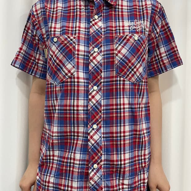 blue cross check design shirt