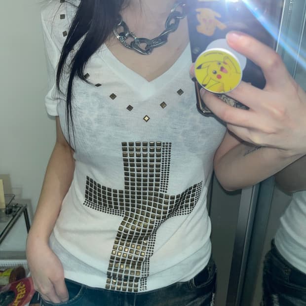 스터드 십자가 시스루반팔